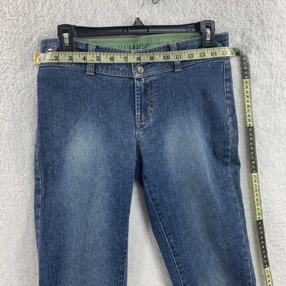 Vtg Y2K Tommy Hilfiger Flare Jeans Low Rise Blue Jr Sz 3 Button Leg Bare back - Picture 5 of 14